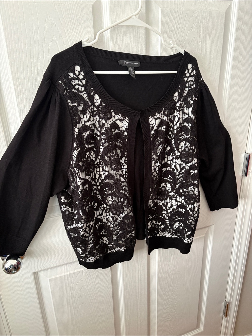 INC International Concepts Black Lace-Front Open Cardigan